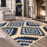 Flat Weave Kilim Antique Navaho Vintage handmade Modern Kilim Beige Blue Hand-Woven Rectangle 100% Wool Area Rug 6x9